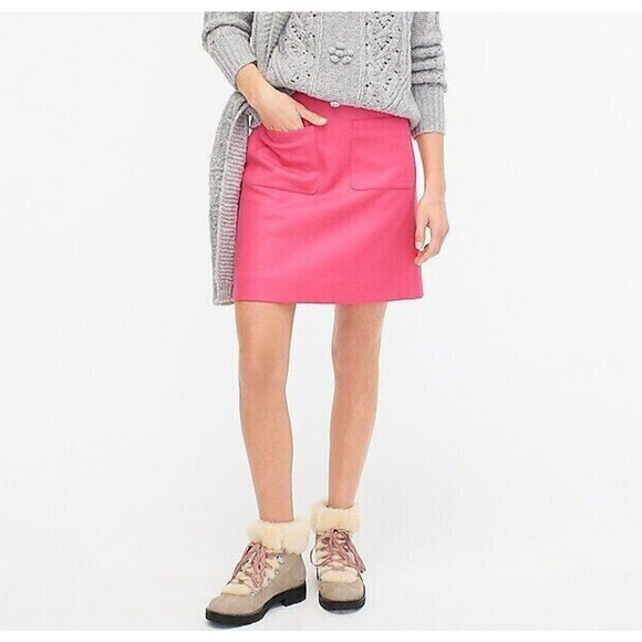J. Crew Dresses & Skirts - J Crew Patch Pocket Mini Skirt Double Serge Wool Barbie Bright Fuchsia 16T Tall
